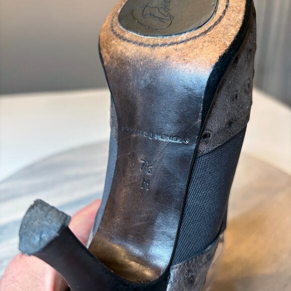 Donald J Pliner Gray Leather Faux Ostrich Embossed Pointed Toe Pumps Size 7.5 - Picture 10 of 14